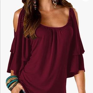Cold shoulder ruffle sleeve top